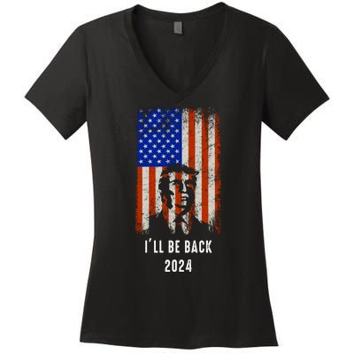 Donald Trump I'll Be Back Trump 2024 Vintage Flag Women's V-Neck T-Shirt