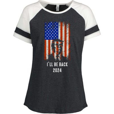 Donald Trump I'll Be Back Trump 2024 Vintage Flag Enza Ladies Jersey Colorblock Tee