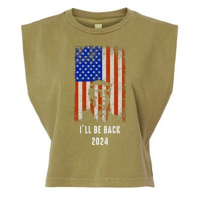 Donald Trump I'll Be Back Trump 2024 Vintage Flag Garment-Dyed Women's Muscle Tee