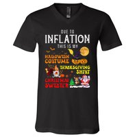 Due To Inflation This Is My Pumpkin Turkey Halloween V-Neck T-Shirt