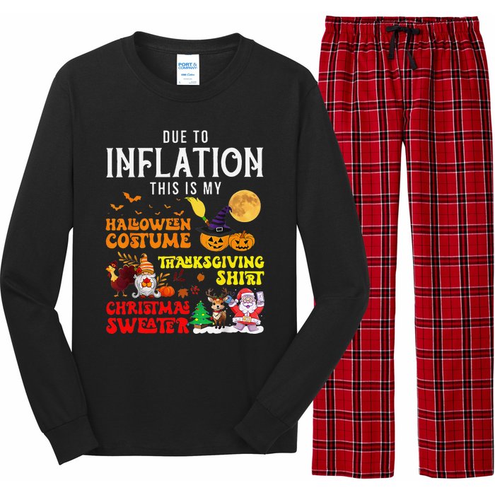 Due To Inflation This Is My Pumpkin Turkey Halloween Long Sleeve Pajama Set