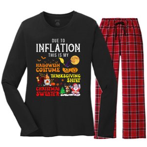 Due To Inflation This Is My Pumpkin Turkey Halloween Women's Long Sleeve Flannel Pajama Set 