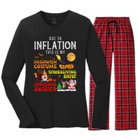 Due To Inflation This Is My Pumpkin Turkey Halloween Women's Long Sleeve Flannel Pajama Set 