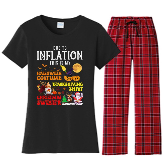 Due To Inflation This Is My Pumpkin Turkey Halloween Women's Flannel Pajama Set