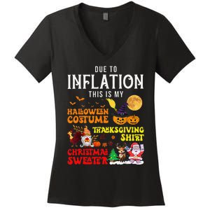 Due To Inflation This Is My Pumpkin Turkey Halloween Women's V-Neck T-Shirt