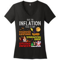 Due To Inflation This Is My Pumpkin Turkey Halloween Women's V-Neck T-Shirt