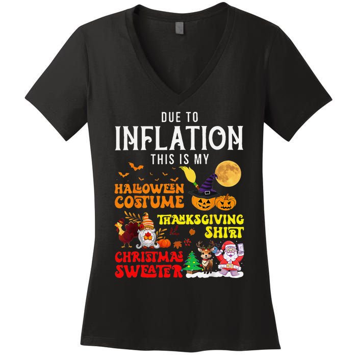 Due To Inflation This Is My Pumpkin Turkey Halloween Women's V-Neck T-Shirt