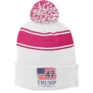 Donald Trump Inauguration Day 2025 47th President 47 Us Flag Stripe Pom Pom Beanie