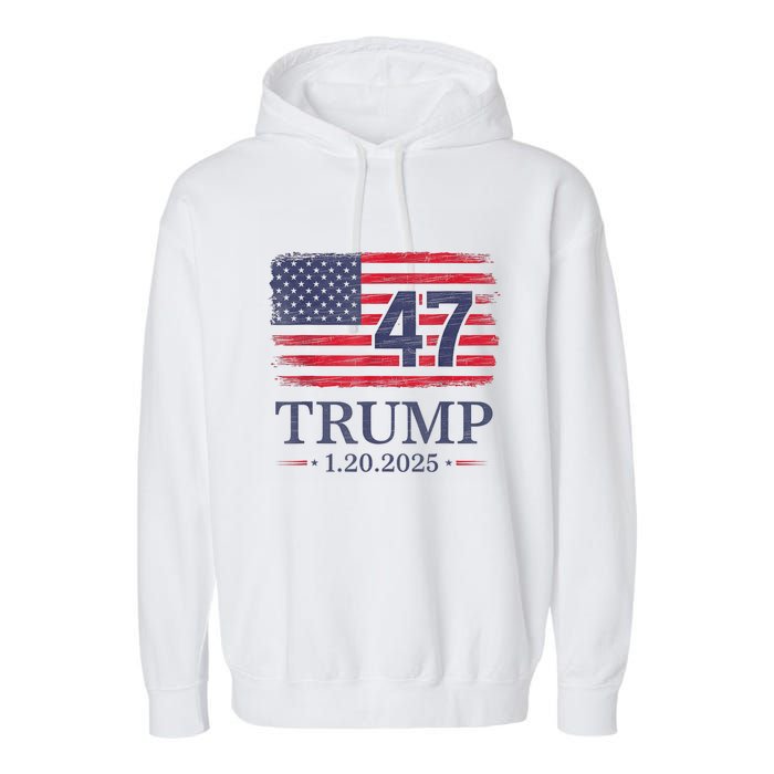 Donald Trump Inauguration Day 2025 47th President 47 Us Flag Garment-Dyed Fleece Hoodie