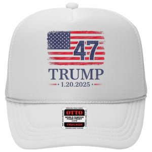 Donald Trump Inauguration Day 2025 47th President 47 Us Flag High Crown Mesh Back Trucker Hat