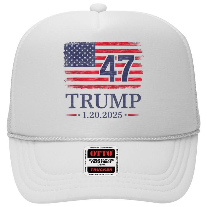 Donald Trump Inauguration Day 2025 47th President 47 Us Flag High Crown Mesh Back Trucker Hat