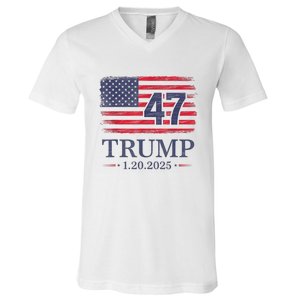 Donald Trump Inauguration Day 2025 47th President 47 Us Flag V-Neck T-Shirt