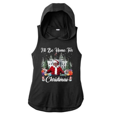 Donald Trump Ill Be Home For Christmas Santa White House Ladies PosiCharge Tri-Blend Wicking Draft Hoodie Tank