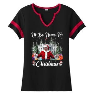 Donald Trump Ill Be Home For Christmas Santa White House Ladies Halftime Notch Neck Tee