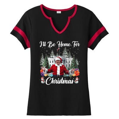 Donald Trump Ill Be Home For Christmas Santa White House Ladies Halftime Notch Neck Tee