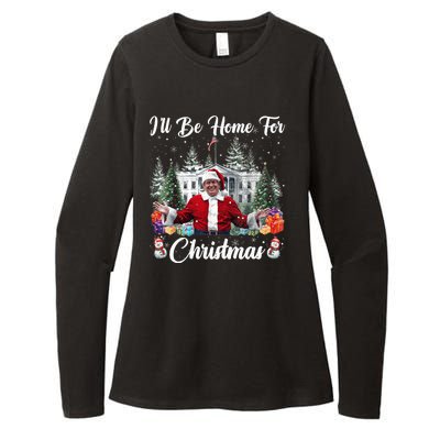 Donald Trump Ill Be Home For Christmas Santa White House Womens CVC Long Sleeve Shirt