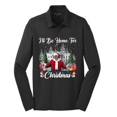 Donald Trump Ill Be Home For Christmas Santa White House Silk Touch Performance Long Sleeve Polo