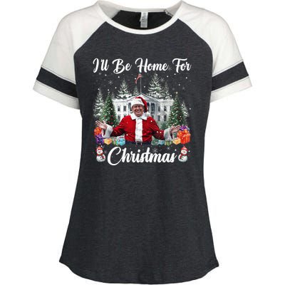 Donald Trump Ill Be Home For Christmas Santa White House Enza Ladies Jersey Colorblock Tee