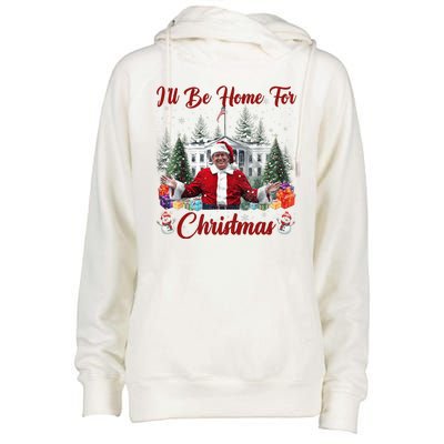 Donald Trump Ill Be Home For Christmas Santa White House Womens Funnel Neck Pullover Hood