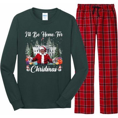 Donald Trump Ill Be Home For Christmas Santa White House Long Sleeve Pajama Set