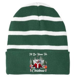 Donald Trump Ill Be Home For Christmas Santa White House Striped Beanie with Solid Band