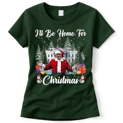 Donald Trump Ill Be Home For Christmas Santa White House Women's T-Shirt