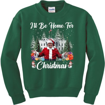 Donald Trump Ill Be Home For Christmas Santa White House Kids Sweatshirt