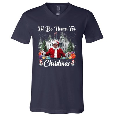 Donald Trump Ill Be Home For Christmas Santa White House V-Neck T-Shirt