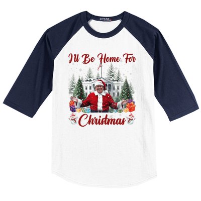 Donald Trump Ill Be Home For Christmas Santa White House Baseball Sleeve Shirt