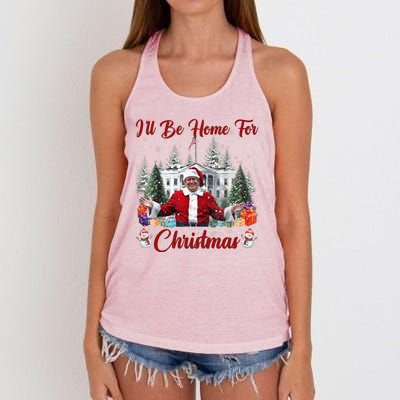 Donald Trump Ill Be Home For Christmas Santa White House Women's Knotted Racerback Tank