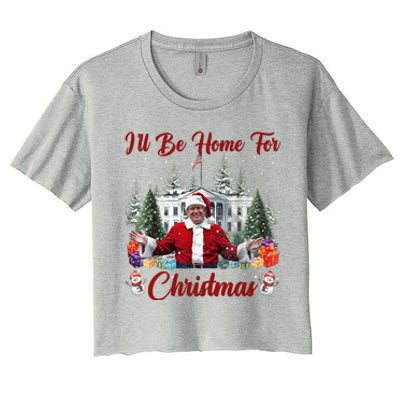 Donald Trump Ill Be Home For Christmas Santa White House Women's Crop Top Tee