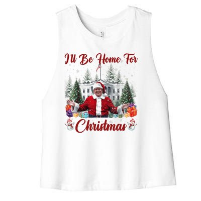 Donald Trump Ill Be Home For Christmas Santa White House Women's Racerback Cropped Tank