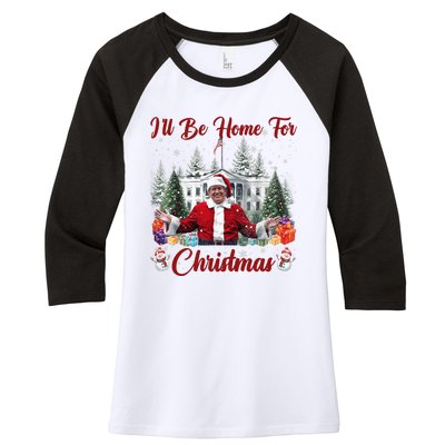 Donald Trump Ill Be Home For Christmas Santa White House Women's Tri-Blend 3/4-Sleeve Raglan Shirt