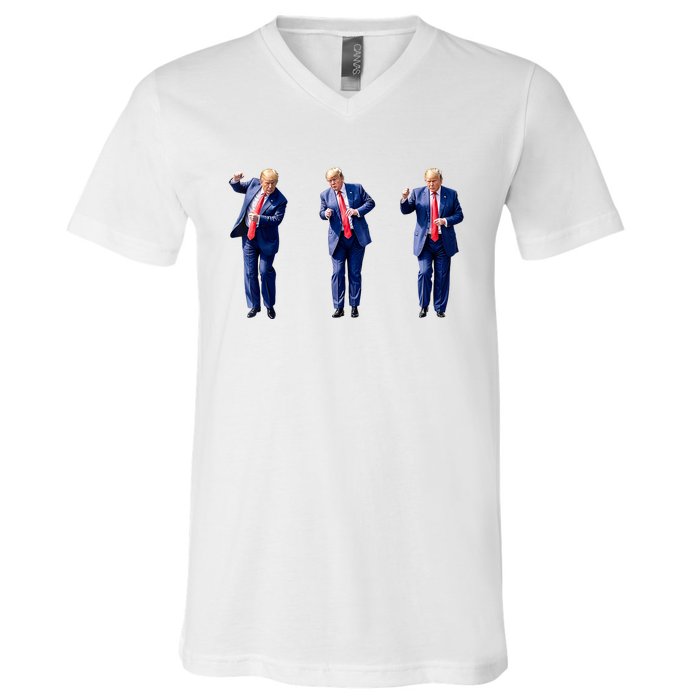 Donald Trump Is Your President Qr Trump Dance (2side) V-Neck T-Shirt