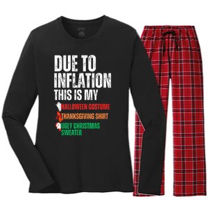 Due To Inflation This Is My Halloween Thanksgiving Christmas Women's Long Sleeve Flannel Pajama Set 