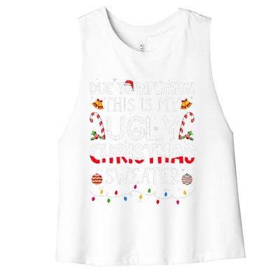 Due To Inflation Ugly Christmas Sweaters Funny Women's Racerback Cropped Tank