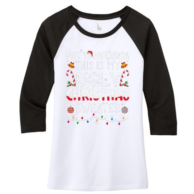 Due To Inflation Ugly Christmas Sweaters Funny Women's Tri-Blend 3/4-Sleeve Raglan Shirt