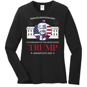 Donald Trump Inauguration Day 2025 47th President 47 Us Flag Ladies Long Sleeve Shirt