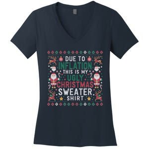 Due To Inflation Funny Ugly Christmas Sweaters Women's V-Neck T-Shirt