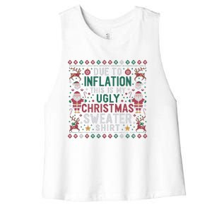 Due To Inflation Funny Ugly Christmas Sweaters Women's Racerback Cropped Tank