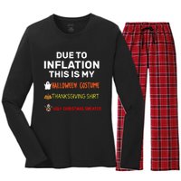 Due To Inflation This Is My Funny Halloween Costume Women's Long Sleeve Flannel Pajama Set 