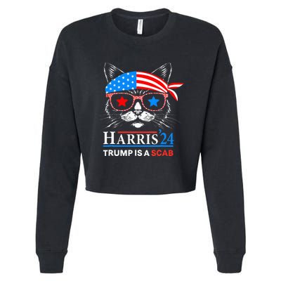 Donald Trump Is A Scab Vote Harris Valz Cat Lady Cropped Pullover Crew