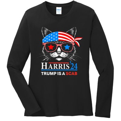 Donald Trump Is A Scab Vote Harris Valz Cat Lady Ladies Long Sleeve Shirt