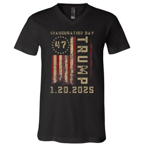 Donald Trump Inauguration Day 2025 47th President 47 Us Flag V-Neck T-Shirt