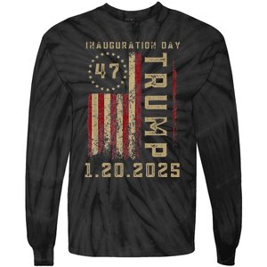 Donald Trump Inauguration Day 2025 47th President 47 Us Flag Tie-Dye Long Sleeve Shirt