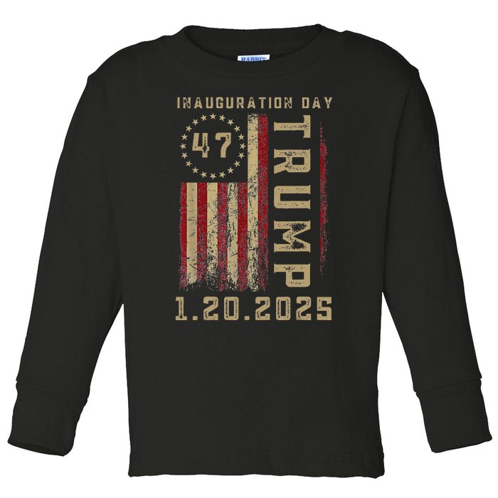 Donald Trump Inauguration Day 2025 47th President 47 Us Flag Toddler Long Sleeve Shirt