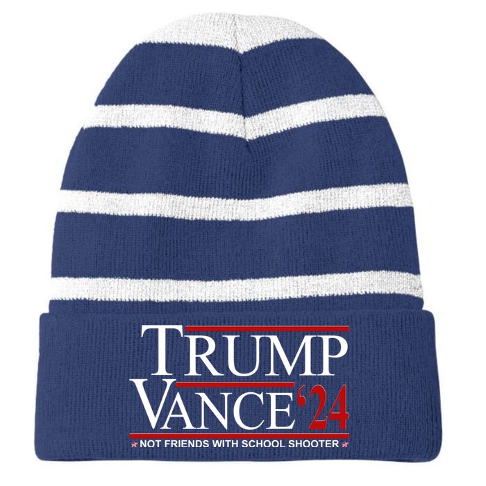 Donald Trump Jd Vance 2024 Not Friends With School Shooters Striped Beanie with Solid Band