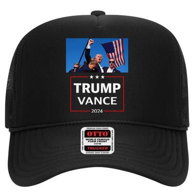 Donald Trump J.D. Vance 2024 Election Rally Campaign Event High Crown Mesh Back Trucker Hat