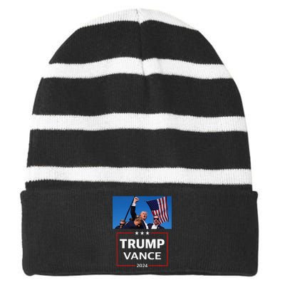 Donald Trump J.D. Vance 2024 Election Rally Campaign Event Striped Beanie with Solid Band