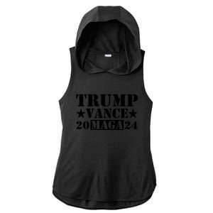 Donald Trump Jd Vance 2024 Maga Army Stamp Black Logo Ladies PosiCharge Tri-Blend Wicking Draft Hoodie Tank